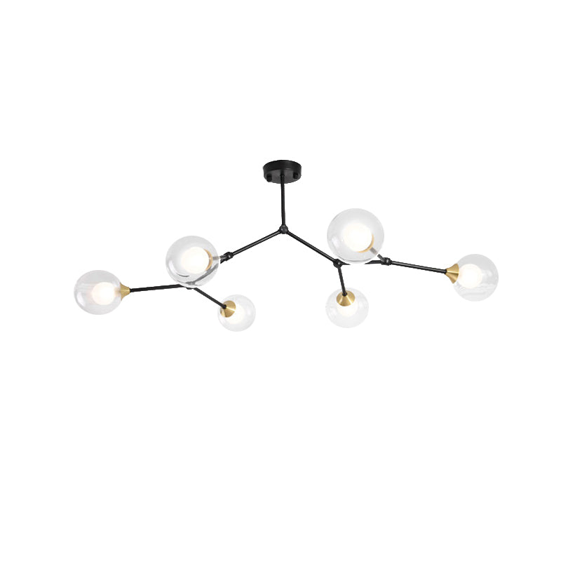 Modern Ball Pendant Light Clear/Milky White Glass 4/5/6-Head Dining Room Chandelier with Black/Gold Arm Clearhalo 'Ceiling Lights' 'Chandeliers' 'Glass shade' 'Glass' 'Modern Chandeliers' 'Modern' Lighting' 155294