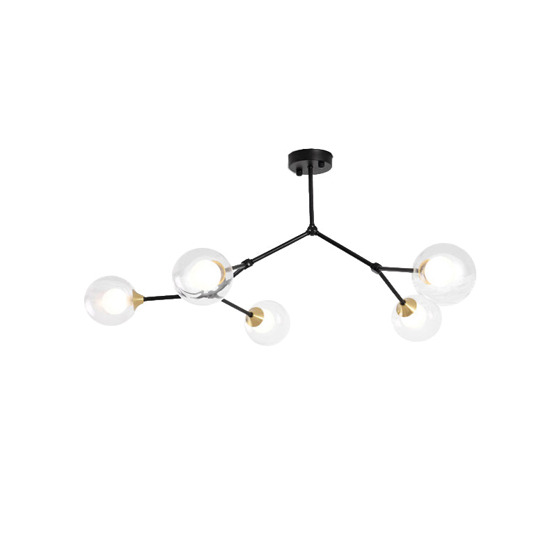 Modern Ball Pendant Light Clear/Milky White Glass 4/5/6-Head Dining Room Chandelier with Black/Gold Arm Clearhalo 'Ceiling Lights' 'Chandeliers' 'Glass shade' 'Glass' 'Modern Chandeliers' 'Modern' Lighting' 155298