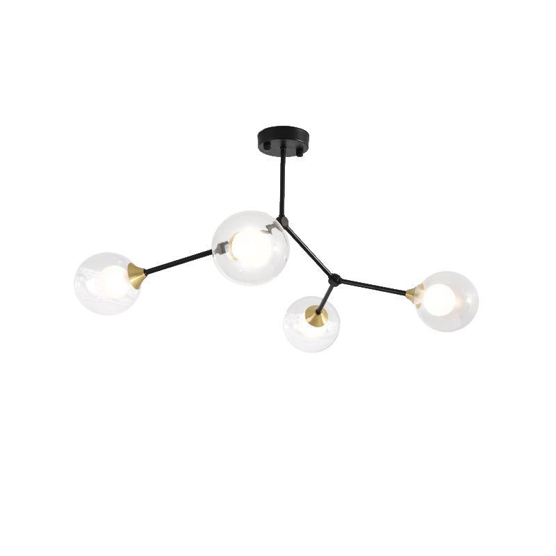 Modern Ball Pendant Light Clear/Milky White Glass 4/5/6-Head Dining Room Chandelier with Black/Gold Arm Clearhalo 'Ceiling Lights' 'Chandeliers' 'Glass shade' 'Glass' 'Modern Chandeliers' 'Modern' Lighting' 155302