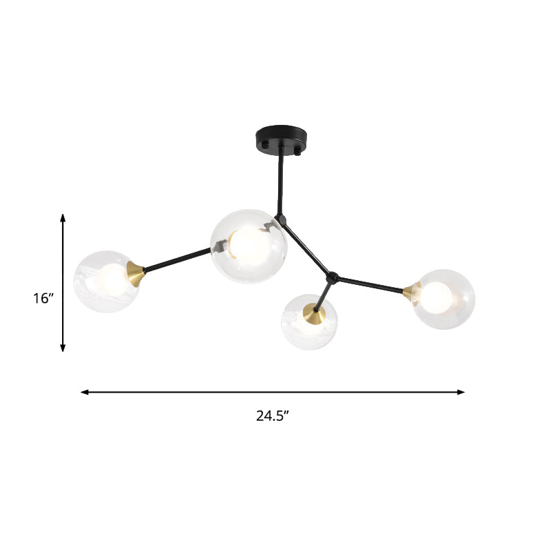 Modern Ball Pendant Light Clear/Milky White Glass 4/5/6-Head Dining Room Chandelier with Black/Gold Arm Clearhalo 'Ceiling Lights' 'Chandeliers' 'Glass shade' 'Glass' 'Modern Chandeliers' 'Modern' Lighting' 155303