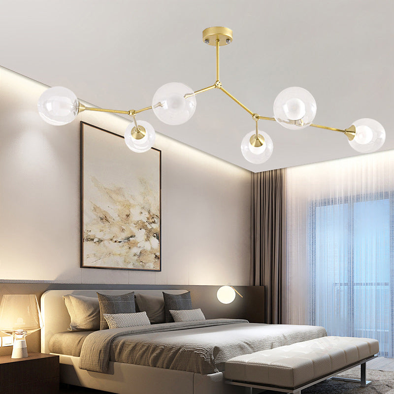 Modern Ball Pendant Light Clear/Milky White Glass 4/5/6-Head Dining Room Chandelier with Black/Gold Arm 6 Gold Clear Clearhalo 'Ceiling Lights' 'Chandeliers' 'Glass shade' 'Glass' 'Modern Chandeliers' 'Modern' Lighting' 155304