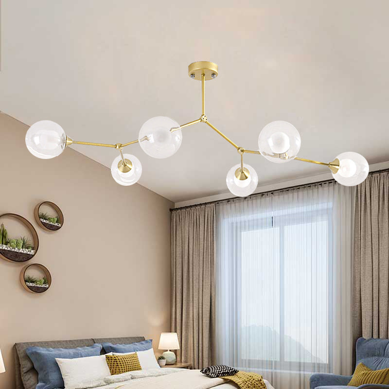 Modern Ball Pendant Light Clear/Milky White Glass 4/5/6-Head Dining Room Chandelier with Black/Gold Arm Clearhalo 'Ceiling Lights' 'Chandeliers' 'Glass shade' 'Glass' 'Modern Chandeliers' 'Modern' Lighting' 155305