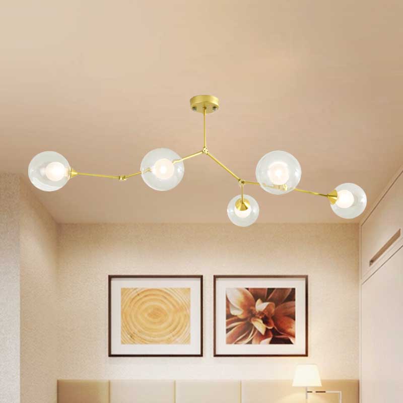 Modern Ball Pendant Light Clear/Milky White Glass 4/5/6-Head Dining Room Chandelier with Black/Gold Arm 5 Gold Clear Clearhalo 'Ceiling Lights' 'Chandeliers' 'Glass shade' 'Glass' 'Modern Chandeliers' 'Modern' Lighting' 155308