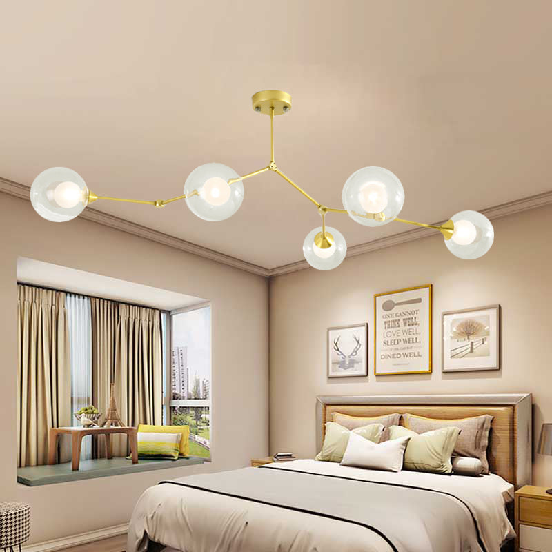 Modern Ball Pendant Light Clear/Milky White Glass 4/5/6-Head Dining Room Chandelier with Black/Gold Arm Clearhalo 'Ceiling Lights' 'Chandeliers' 'Glass shade' 'Glass' 'Modern Chandeliers' 'Modern' Lighting' 155309