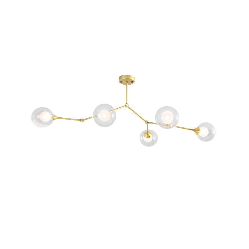 Modern Ball Pendant Light Clear/Milky White Glass 4/5/6-Head Dining Room Chandelier with Black/Gold Arm Clearhalo 'Ceiling Lights' 'Chandeliers' 'Glass shade' 'Glass' 'Modern Chandeliers' 'Modern' Lighting' 155310