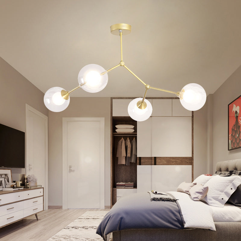 Modern Ball Pendant Light Clear/Milky White Glass 4/5/6-Head Dining Room Chandelier with Black/Gold Arm 4 Gold Clear Clearhalo 'Ceiling Lights' 'Chandeliers' 'Glass shade' 'Glass' 'Modern Chandeliers' 'Modern' Lighting' 155312