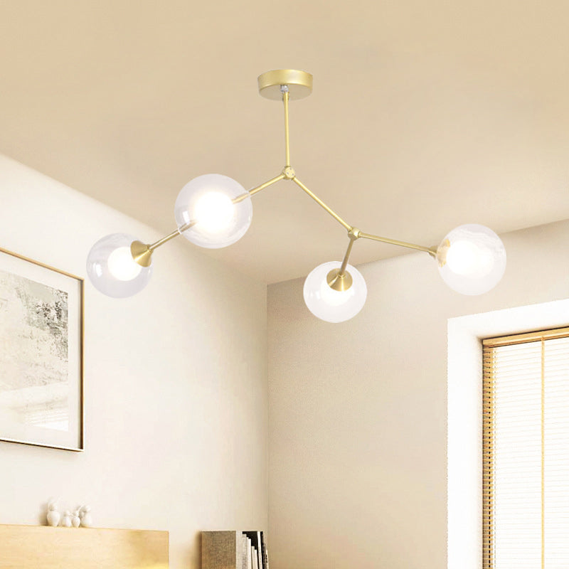 Modern Ball Pendant Light Clear/Milky White Glass 4/5/6-Head Dining Room Chandelier with Black/Gold Arm Clearhalo 'Ceiling Lights' 'Chandeliers' 'Glass shade' 'Glass' 'Modern Chandeliers' 'Modern' Lighting' 155313