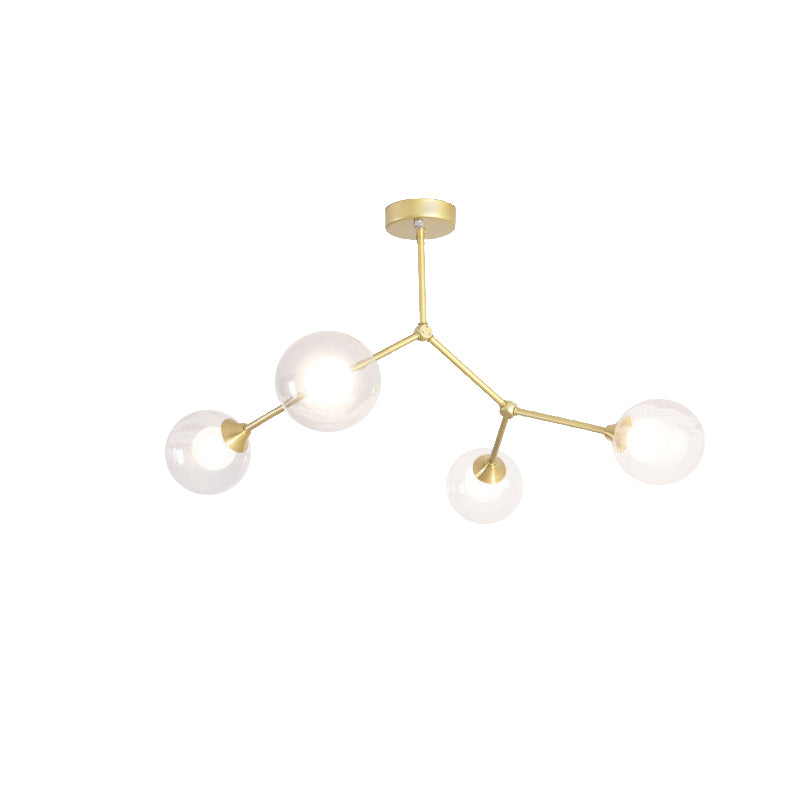 Modern Ball Pendant Light Clear/Milky White Glass 4/5/6-Head Dining Room Chandelier with Black/Gold Arm Clearhalo 'Ceiling Lights' 'Chandeliers' 'Glass shade' 'Glass' 'Modern Chandeliers' 'Modern' Lighting' 155314