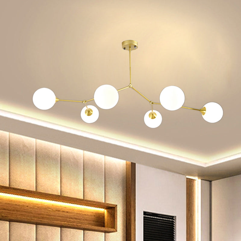 Modern Ball Pendant Light Clear/Milky White Glass 4/5/6-Head Dining Room Chandelier with Black/Gold Arm Clearhalo 'Ceiling Lights' 'Chandeliers' 'Glass shade' 'Glass' 'Modern Chandeliers' 'Modern' Lighting' 155317