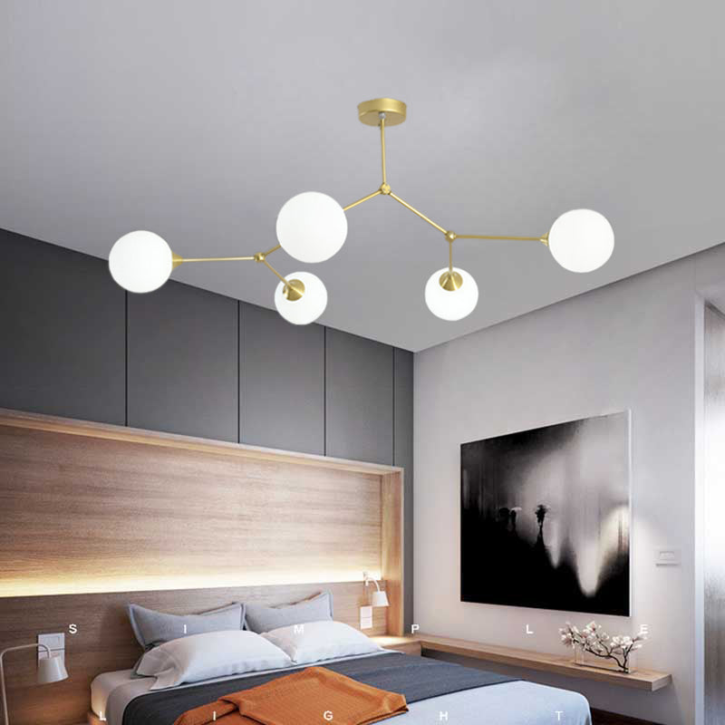 Modern Ball Pendant Light Clear/Milky White Glass 4/5/6-Head Dining Room Chandelier with Black/Gold Arm Clearhalo 'Ceiling Lights' 'Chandeliers' 'Glass shade' 'Glass' 'Modern Chandeliers' 'Modern' Lighting' 155321