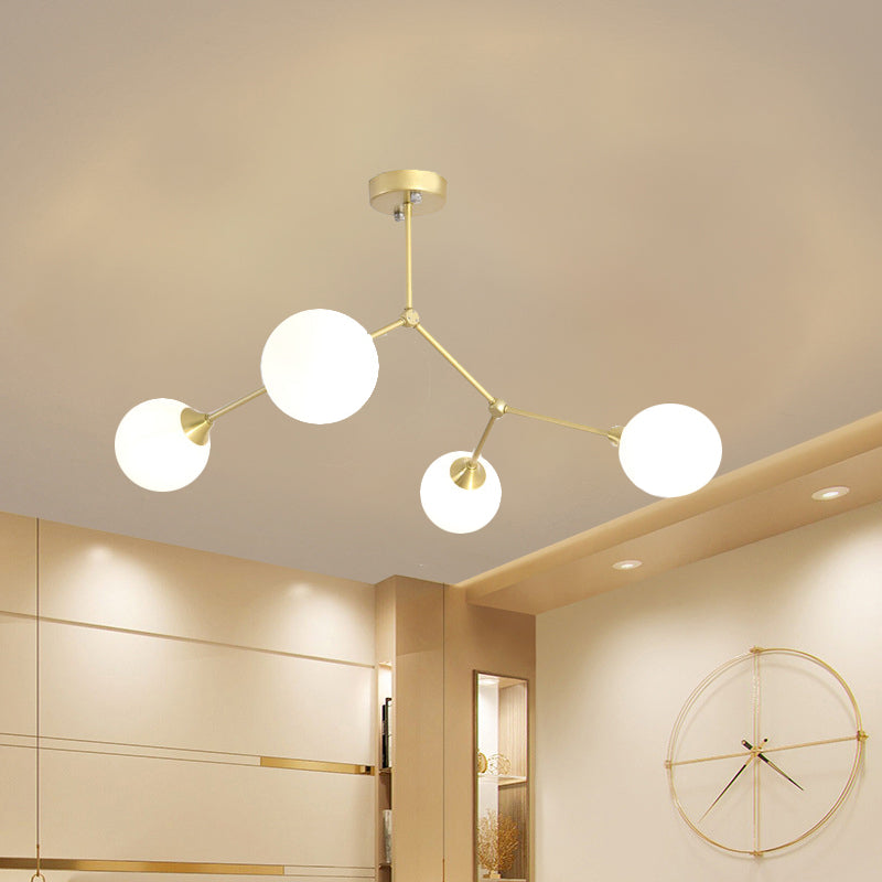 Modern Ball Pendant Light Clear/Milky White Glass 4/5/6-Head Dining Room Chandelier with Black/Gold Arm Clearhalo 'Ceiling Lights' 'Chandeliers' 'Glass shade' 'Glass' 'Modern Chandeliers' 'Modern' Lighting' 155325