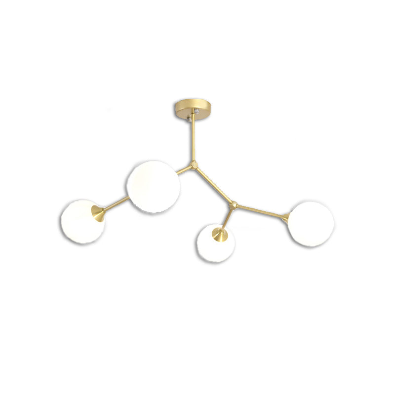 Modern Ball Pendant Light Clear/Milky White Glass 4/5/6-Head Dining Room Chandelier with Black/Gold Arm Clearhalo 'Ceiling Lights' 'Chandeliers' 'Glass shade' 'Glass' 'Modern Chandeliers' 'Modern' Lighting' 155326