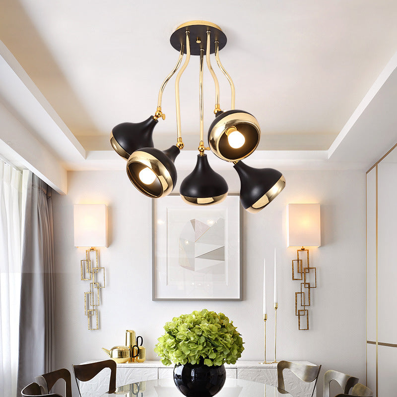 Dome Iron Chandelier Modern Industrial 3/5-Head Black Hanging Ceiling Light with Rotatable Design 5 Black Clearhalo 'Ceiling Lights' 'Chandeliers' 'Modern Chandeliers' 'Modern' Lighting' 155343