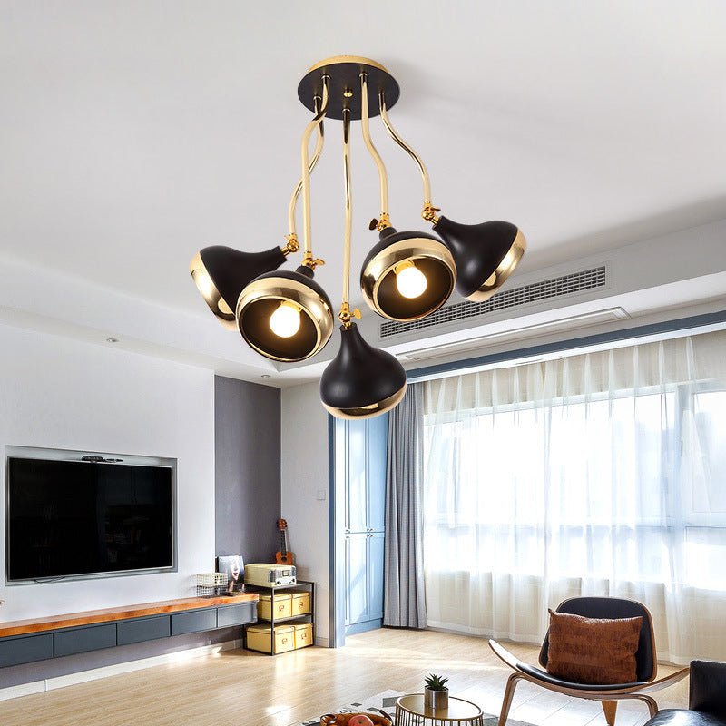 Dome Iron Chandelier Modern Industrial 3/5-Head Black Hanging Ceiling Light with Rotatable Design Clearhalo 'Ceiling Lights' 'Chandeliers' 'Modern Chandeliers' 'Modern' Lighting' 155344