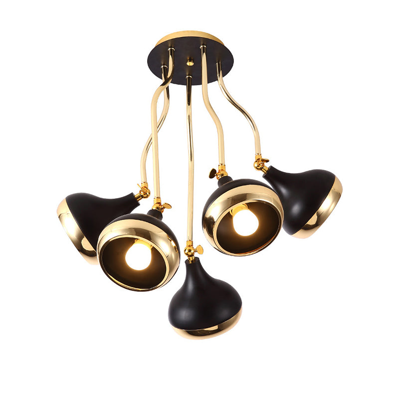 Dome Iron Chandelier Modern Industrial 3/5-Head Black Hanging Ceiling Light with Rotatable Design Clearhalo 'Ceiling Lights' 'Chandeliers' 'Modern Chandeliers' 'Modern' Lighting' 155345