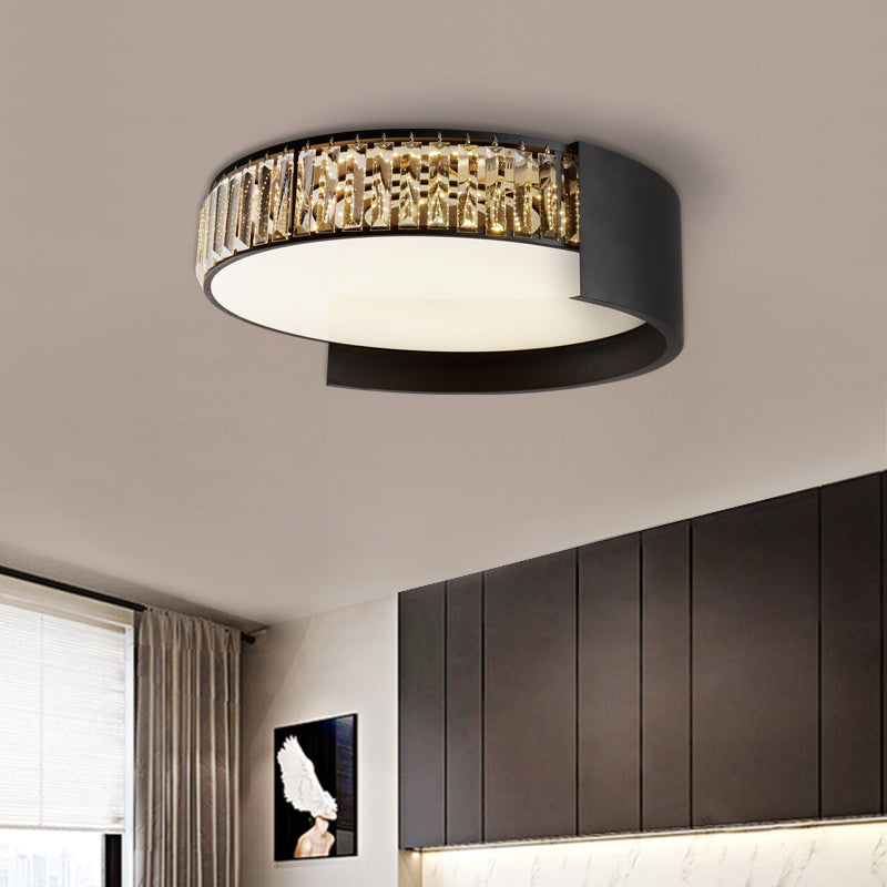 16"/23.5" W Crystal Prism Flushmount Lighting Contemporary LED Flush Mount Lamp with Round Shade in Black Black 16" Clearhalo 'Ceiling Lights' 'Close To Ceiling Lights' 'Close to ceiling' 'Flush mount' Lighting' 155354