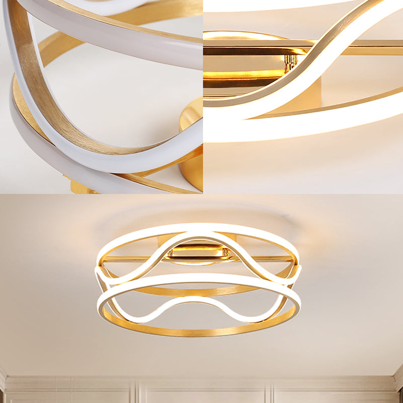 Drum Flush Mount Ceiling Light Modernism Metal Gold LED Ceiling Mounted Fixture for Bedroom in Warm/White, 18"/23.5" W Clearhalo 'Ceiling Lights' 'Close To Ceiling Lights' 'Close to ceiling' 'Semi-flushmount' Lighting' 155372