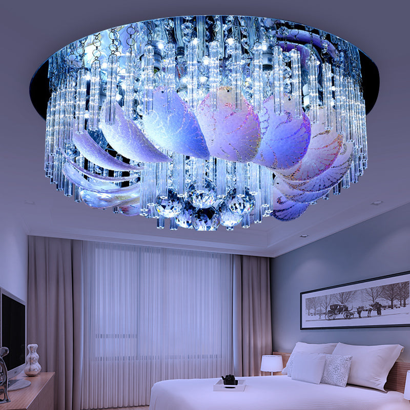 Clear Crystal Circle Flush Light Fixture Modern 19.5"/23.5"/31.5" W LED Flushmount Lighting with Leaf Glass Decoration Clearhalo 'Ceiling Lights' 'Close To Ceiling Lights' 'Close to ceiling' 'Flush mount' Lighting' 155378