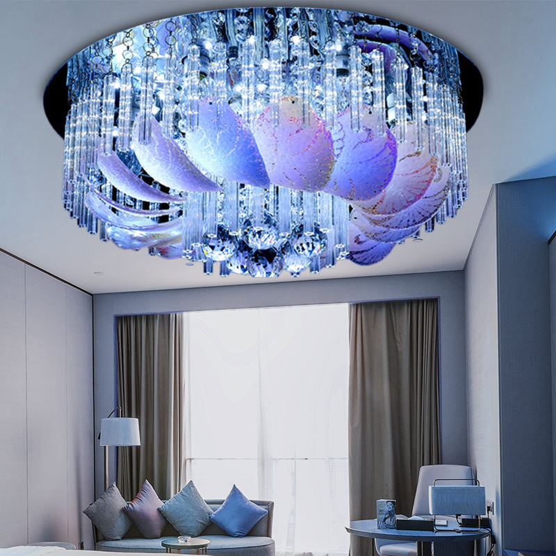 Clear Crystal Circle Flush Light Fixture Modern 19.5"/23.5"/31.5" W LED Flushmount Lighting with Leaf Glass Decoration Clear 23.5" Clearhalo 'Ceiling Lights' 'Close To Ceiling Lights' 'Close to ceiling' 'Flush mount' Lighting' 155379