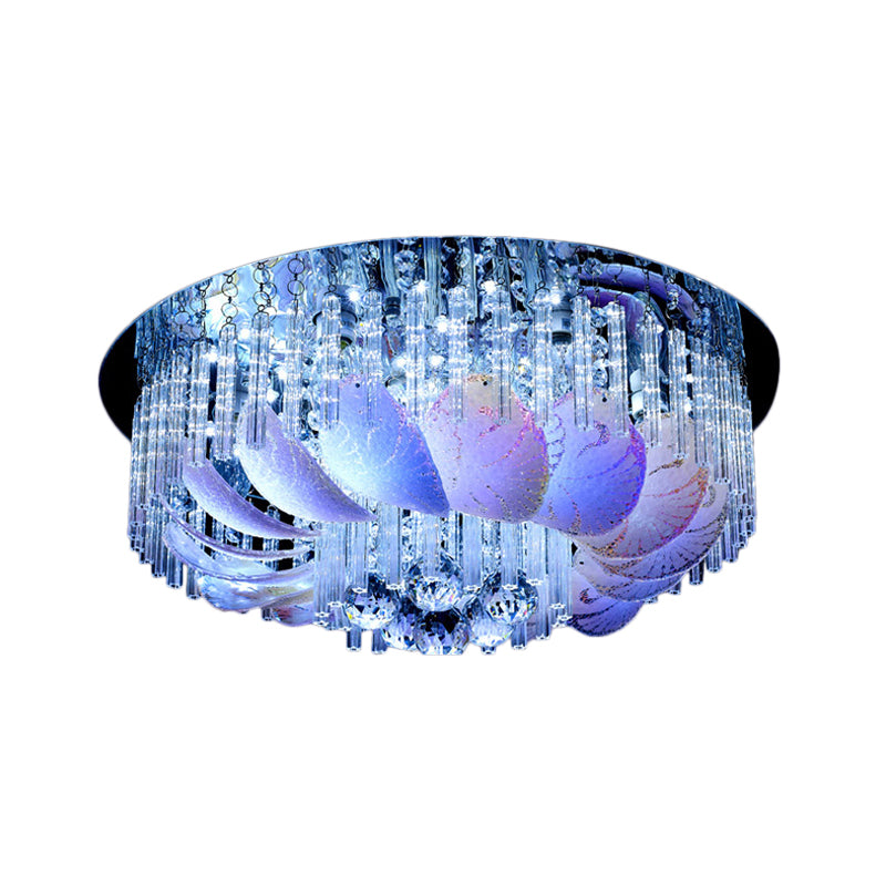 Clear Crystal Circle Flush Light Fixture Modern 19.5"/23.5"/31.5" W LED Flushmount Lighting with Leaf Glass Decoration Clearhalo 'Ceiling Lights' 'Close To Ceiling Lights' 'Close to ceiling' 'Flush mount' Lighting' 155381