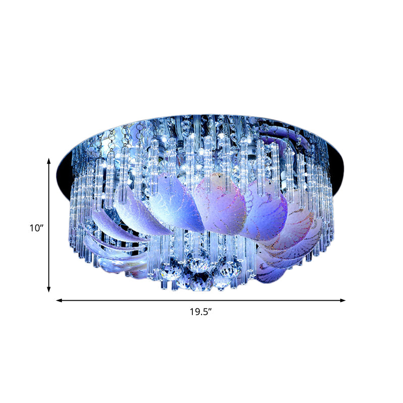 Clear Crystal Circle Flush Light Fixture Modern 19.5"/23.5"/31.5" W LED Flushmount Lighting with Leaf Glass Decoration Clearhalo 'Ceiling Lights' 'Close To Ceiling Lights' 'Close to ceiling' 'Flush mount' Lighting' 155382