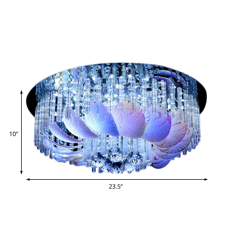 Clear Crystal Circle Flush Light Fixture Modern 19.5"/23.5"/31.5" W LED Flushmount Lighting with Leaf Glass Decoration Clearhalo 'Ceiling Lights' 'Close To Ceiling Lights' 'Close to ceiling' 'Flush mount' Lighting' 155383