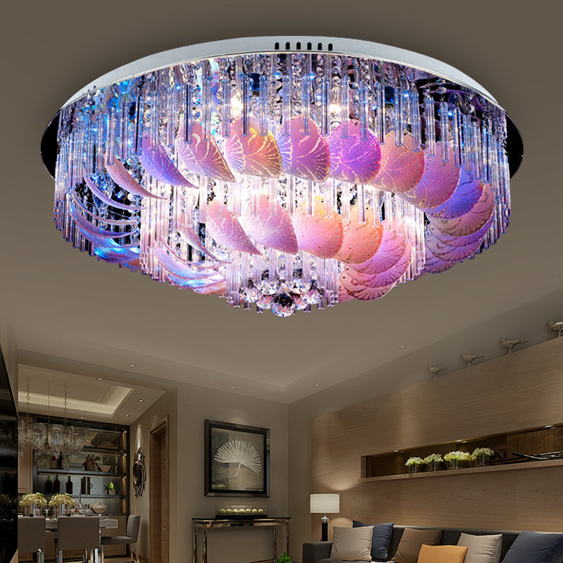 Clear Crystal Circle Flush Light Fixture Modern 19.5"/23.5"/31.5" W LED Flushmount Lighting with Leaf Glass Decoration Clear 31.5" Clearhalo 'Ceiling Lights' 'Close To Ceiling Lights' 'Close to ceiling' 'Flush mount' Lighting' 155384