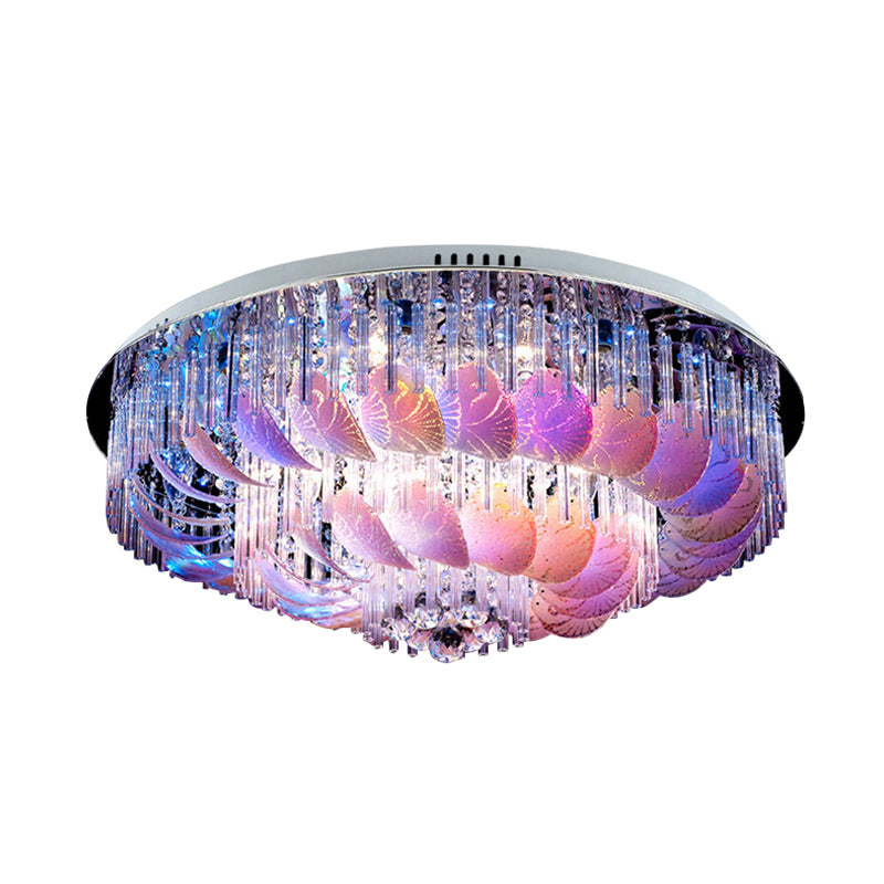 Clear Crystal Circle Flush Light Fixture Modern 19.5"/23.5"/31.5" W LED Flushmount Lighting with Leaf Glass Decoration Clearhalo 'Ceiling Lights' 'Close To Ceiling Lights' 'Close to ceiling' 'Flush mount' Lighting' 155386