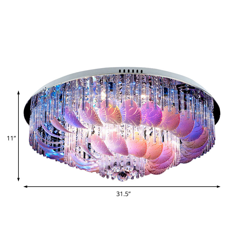 Clear Crystal Circle Flush Light Fixture Modern 19.5"/23.5"/31.5" W LED Flushmount Lighting with Leaf Glass Decoration Clearhalo 'Ceiling Lights' 'Close To Ceiling Lights' 'Close to ceiling' 'Flush mount' Lighting' 155387