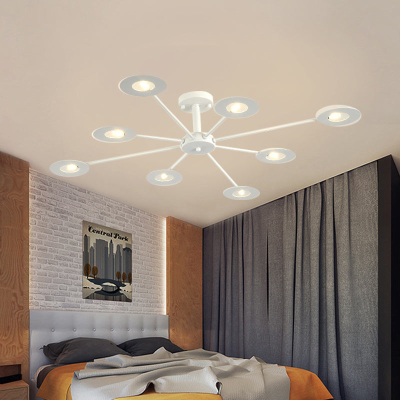 Iron Sputnik Chandelier Contemporary 6/8-Head Hanging Lamp in Black/White/Black-Gold for Bedroom 8 White Clearhalo 'Ceiling Lights' 'Chandeliers' 'Modern Chandeliers' 'Modern' Lighting' 155392