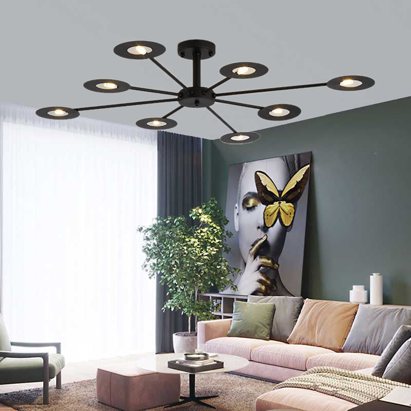 Iron Sputnik Chandelier Contemporary 6/8-Head Hanging Lamp in Black/White/Black-Gold for Bedroom 8 Black Clearhalo 'Ceiling Lights' 'Chandeliers' 'Modern Chandeliers' 'Modern' Lighting' 155396