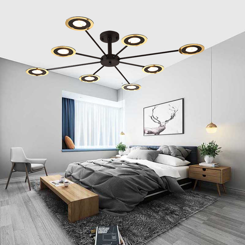 Iron Sputnik Chandelier Contemporary 6/8-Head Hanging Lamp in Black/White/Black-Gold for Bedroom 8 Black-Gold Clearhalo 'Ceiling Lights' 'Chandeliers' 'Modern Chandeliers' 'Modern' Lighting' 155400