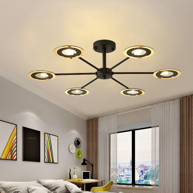 Iron Sputnik Chandelier Contemporary 6/8-Head Hanging Lamp in Black/White/Black-Gold for Bedroom 6 Black-Gold Clearhalo 'Ceiling Lights' 'Chandeliers' 'Modern Chandeliers' 'Modern' Lighting' 155404