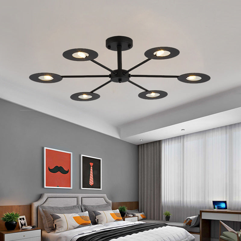 Iron Sputnik Chandelier Contemporary 6/8-Head Hanging Lamp in Black/White/Black-Gold for Bedroom 6 Black Clearhalo 'Ceiling Lights' 'Chandeliers' 'Modern Chandeliers' 'Modern' Lighting' 155408