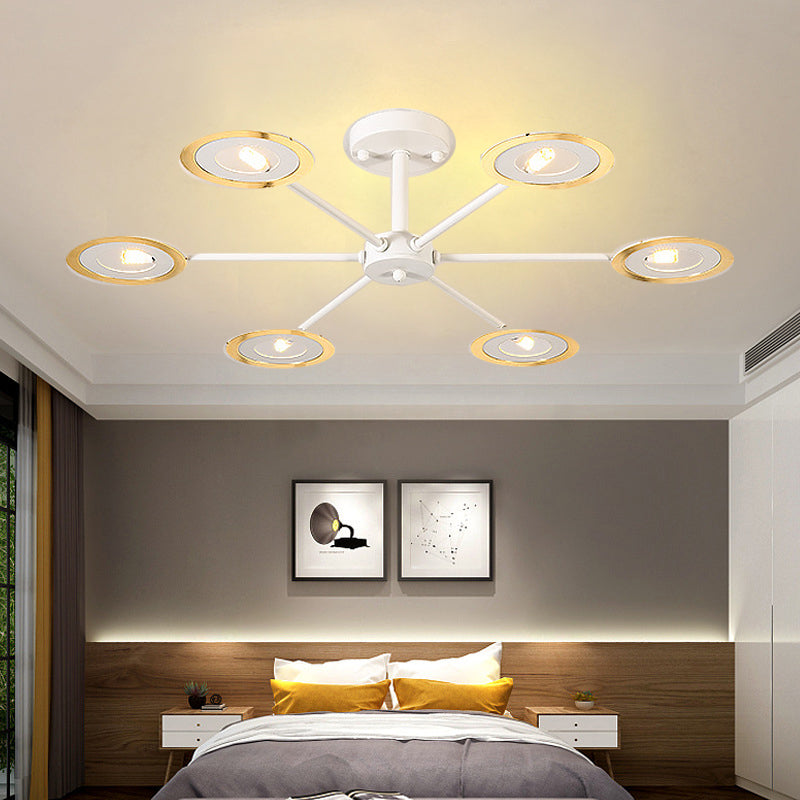 Iron Sputnik Chandelier Contemporary 6/8-Head Hanging Lamp in Black/White/Black-Gold for Bedroom Clearhalo 'Ceiling Lights' 'Chandeliers' 'Modern Chandeliers' 'Modern' Lighting' 155413