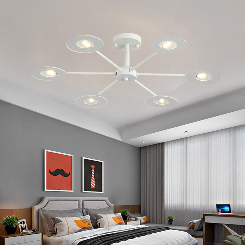 Iron Sputnik Chandelier Contemporary 6/8-Head Hanging Lamp in Black/White/Black-Gold for Bedroom Clearhalo 'Ceiling Lights' 'Chandeliers' 'Modern Chandeliers' 'Modern' Lighting' 155417