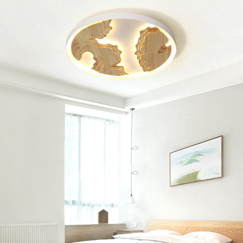 Round Flush Mount Lamp Contemporary Wood Gold/White Integrated LED Ceiling Light Fixture for Living Room, 16"/19.5"/23.5" Dia Clearhalo 'Ceiling Lights' 'Close To Ceiling Lights' 'Close to ceiling' 'Flush mount' Lighting' 155439