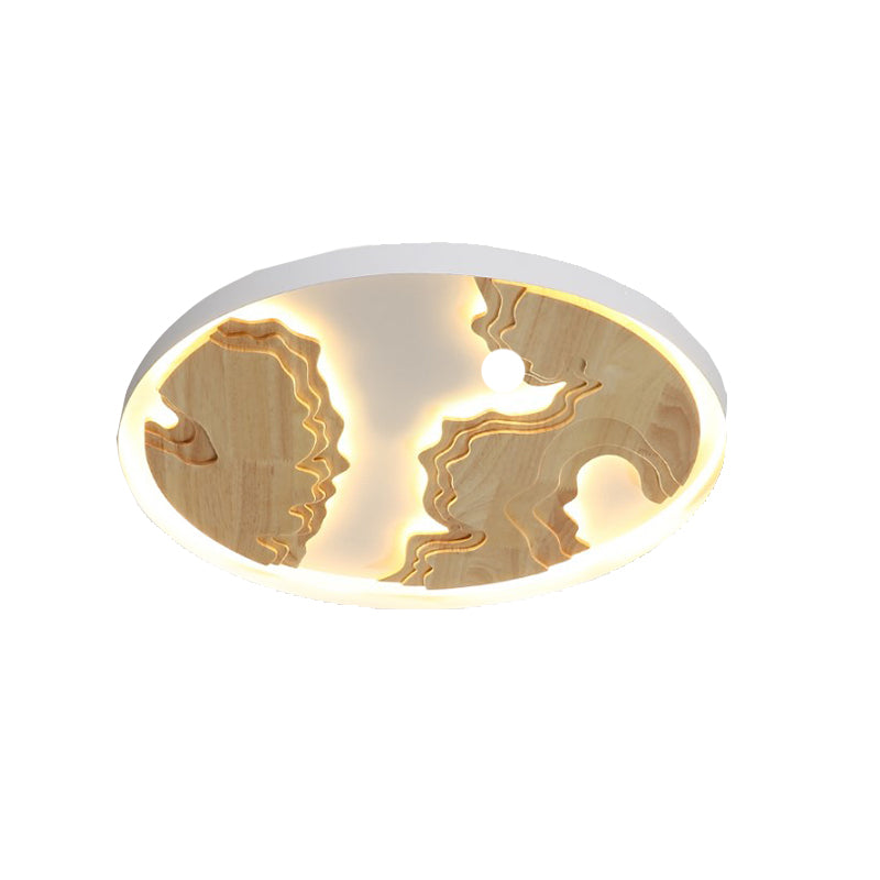 Round Flush Mount Lamp Contemporary Wood Gold/White Integrated LED Ceiling Light Fixture for Living Room, 16"/19.5"/23.5" Dia Clearhalo 'Ceiling Lights' 'Close To Ceiling Lights' 'Close to ceiling' 'Flush mount' Lighting' 155441