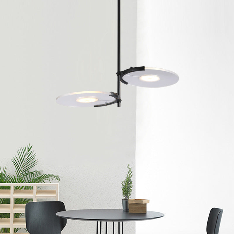 Acrylic Disk Chandelier Modern 2/3-Head Black Hanging Ceiling Pendant for Dining Room Clearhalo 'Ceiling Lights' 'Chandeliers' 'Modern Chandeliers' 'Modern' Lighting' 155451