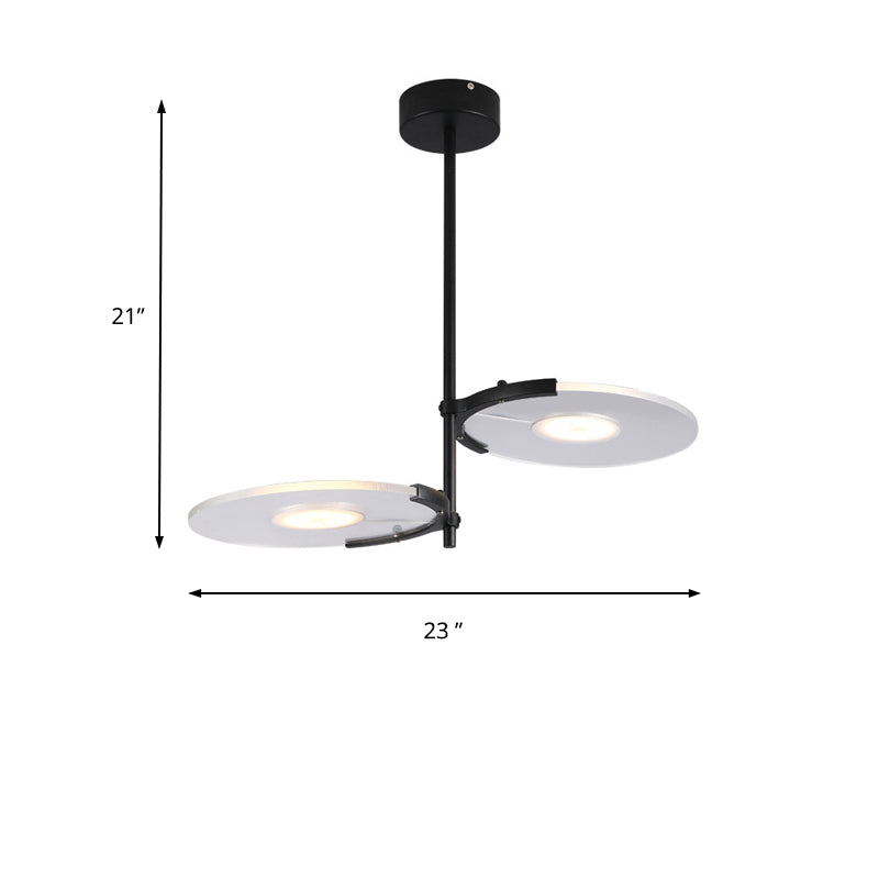 Acrylic Disk Chandelier Modern 2/3-Head Black Hanging Ceiling Pendant for Dining Room Clearhalo 'Ceiling Lights' 'Chandeliers' 'Modern Chandeliers' 'Modern' Lighting' 155453