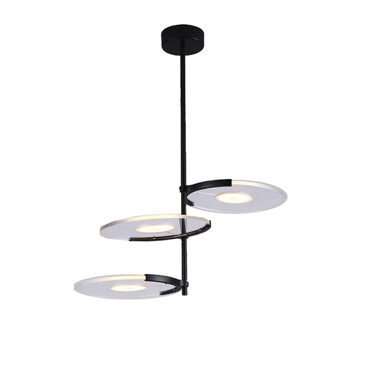 Acrylic Disk Chandelier Modern 2/3-Head Black Hanging Ceiling Pendant for Dining Room Clearhalo 'Ceiling Lights' 'Chandeliers' 'Modern Chandeliers' 'Modern' Lighting' 155456