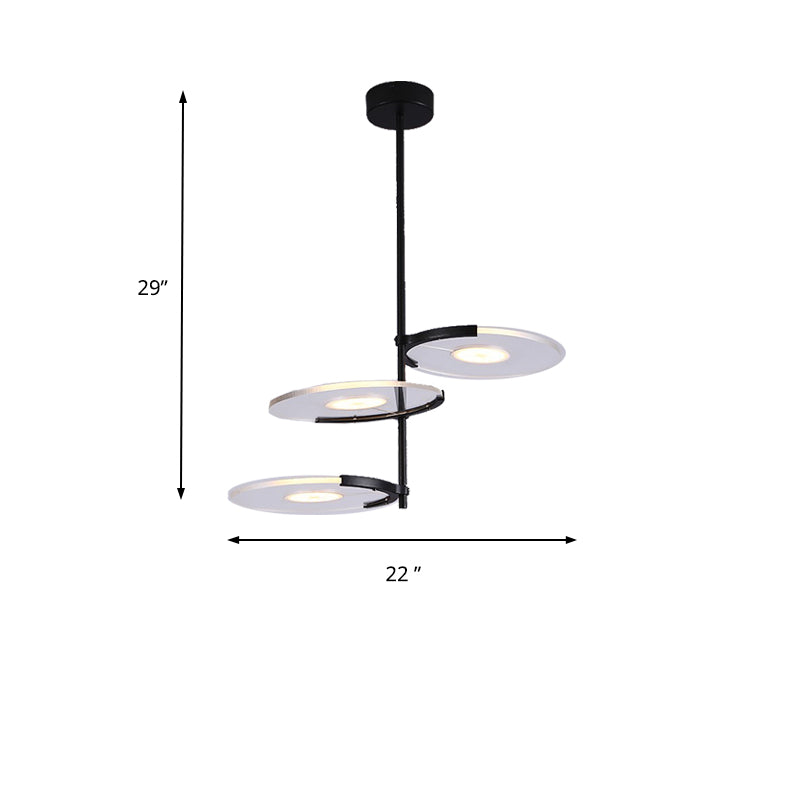 Acrylic Disk Chandelier Modern 2/3-Head Black Hanging Ceiling Pendant for Dining Room Clearhalo 'Ceiling Lights' 'Chandeliers' 'Modern Chandeliers' 'Modern' Lighting' 155457