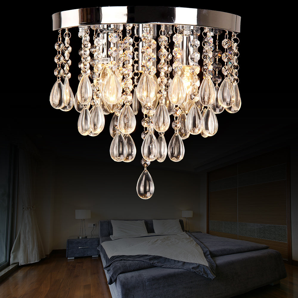 10"/12" W Crystal Flush Mount Lighting with Circle Shade Vintage Multi-Head Ceiling Light Fixture in Clear Clear 10" Clearhalo 'Ceiling Lights' 'Close To Ceiling Lights' 'Close to ceiling' 'Flush mount' Lighting' 155459