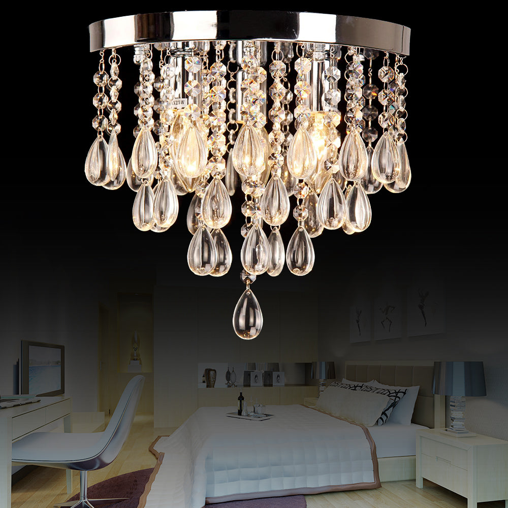 10"/12" W Crystal Flush Mount Lighting with Circle Shade Vintage Multi-Head Ceiling Light Fixture in Clear Clearhalo 'Ceiling Lights' 'Close To Ceiling Lights' 'Close to ceiling' 'Flush mount' Lighting' 155460