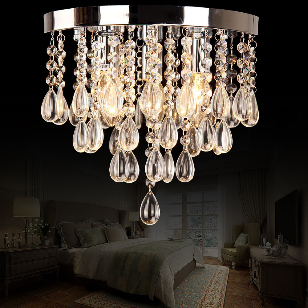 10"/12" W Crystal Flush Mount Lighting with Circle Shade Vintage Multi-Head Ceiling Light Fixture in Clear Clear 12" Clearhalo 'Ceiling Lights' 'Close To Ceiling Lights' 'Close to ceiling' 'Flush mount' Lighting' 155463