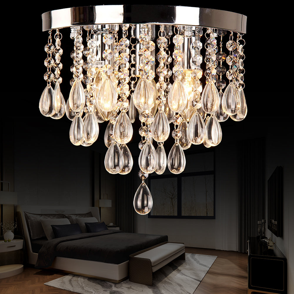 10"/12" W Crystal Flush Mount Lighting with Circle Shade Vintage Multi-Head Ceiling Light Fixture in Clear Clearhalo 'Ceiling Lights' 'Close To Ceiling Lights' 'Close to ceiling' 'Flush mount' Lighting' 155464