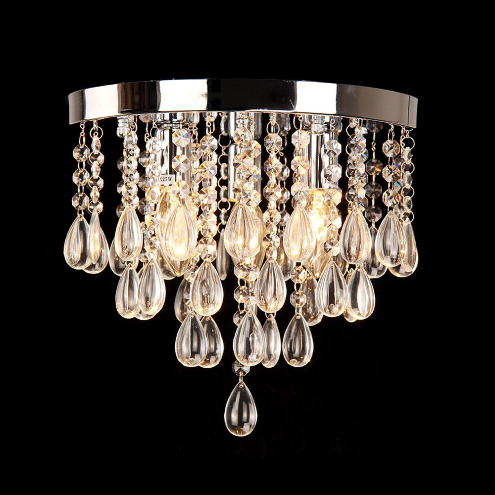 10"/12" W Crystal Flush Mount Lighting with Circle Shade Vintage Multi-Head Ceiling Light Fixture in Clear Clearhalo 'Ceiling Lights' 'Close To Ceiling Lights' 'Close to ceiling' 'Flush mount' Lighting' 155465