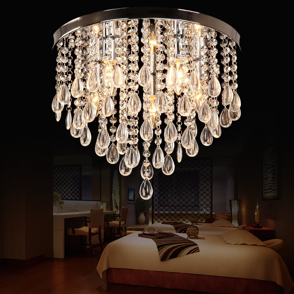 10"/12" W Crystal Flush Mount Lighting with Circle Shade Vintage Multi-Head Ceiling Light Fixture in Clear Clear 16" Clearhalo 'Ceiling Lights' 'Close To Ceiling Lights' 'Close to ceiling' 'Flush mount' Lighting' 155467