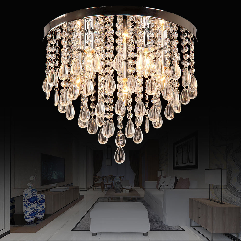 10"/12" W Crystal Flush Mount Lighting with Circle Shade Vintage Multi-Head Ceiling Light Fixture in Clear Clearhalo 'Ceiling Lights' 'Close To Ceiling Lights' 'Close to ceiling' 'Flush mount' Lighting' 155468