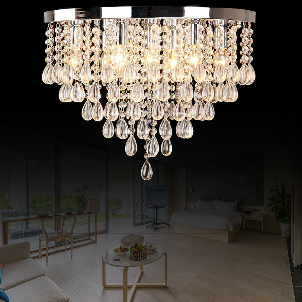 10"/12" W Crystal Flush Mount Lighting with Circle Shade Vintage Multi-Head Ceiling Light Fixture in Clear Clear 19.5" Clearhalo 'Ceiling Lights' 'Close To Ceiling Lights' 'Close to ceiling' 'Flush mount' Lighting' 155471